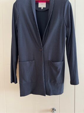 ICHI Navy Pinstripe Long Blazer - Size L